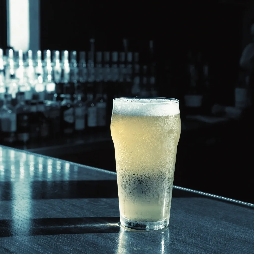 A casual-dining bar counter after the lunch rush, lit by a cool overhead wash with the backbar out of focus